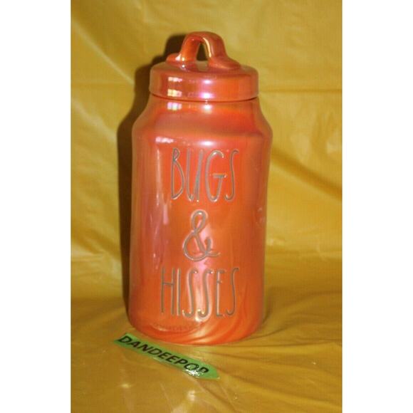 Rae Dunn Bugs & Hisses Orange Luster Finish Ceramic Canister Halloween Decor - Picture 2 of 12